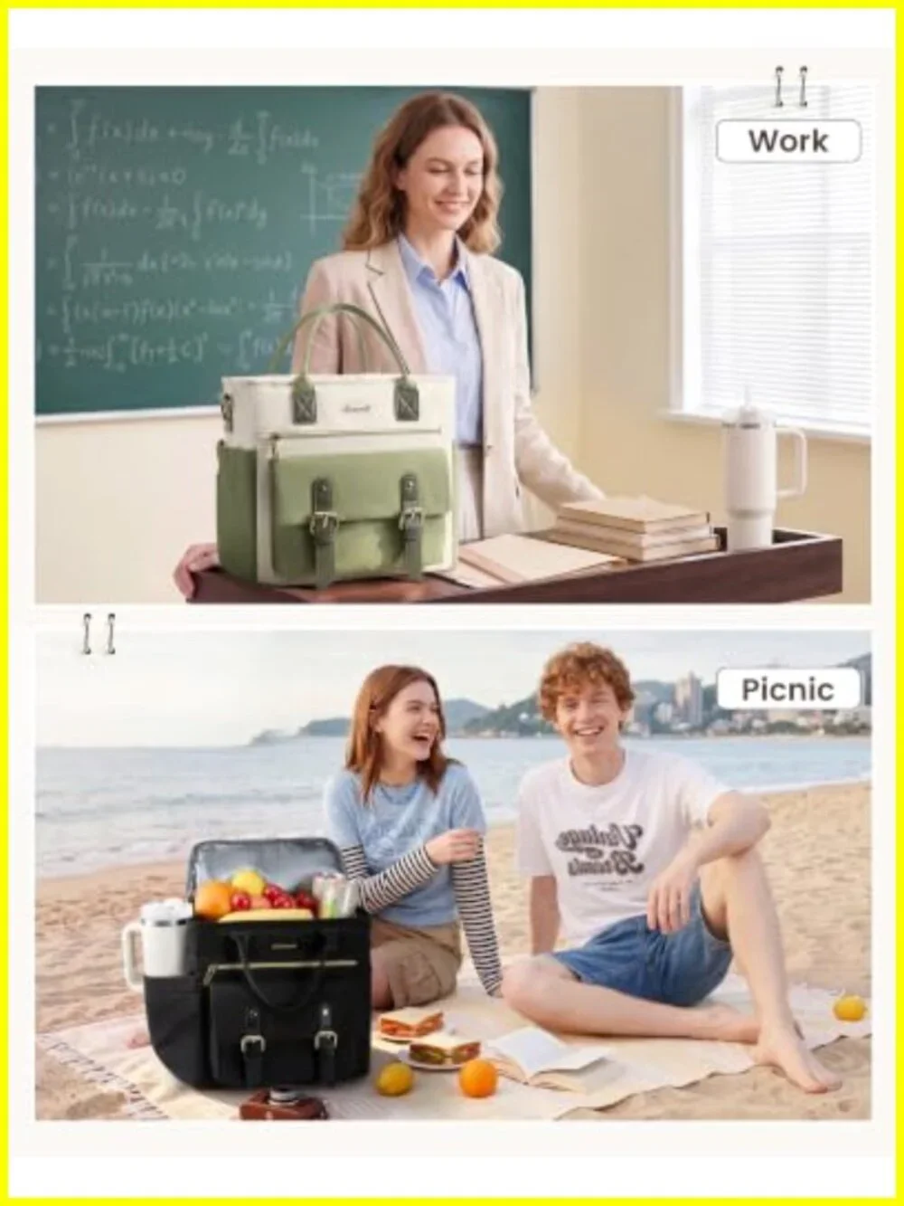 Insulated Lunch Bag with PEVA Lining, Leakproof, Large Capacity for Work &